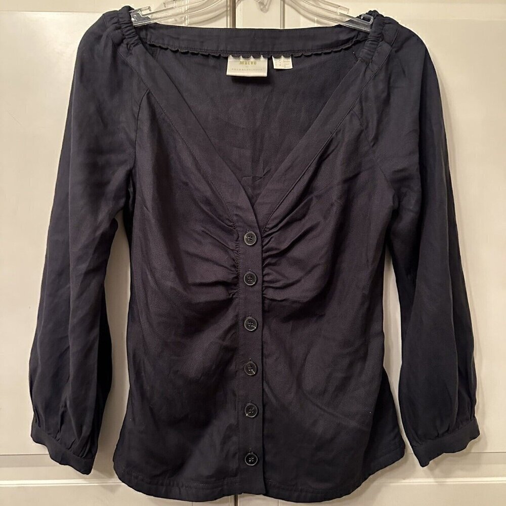 Maeve Navy Button-Down Blouse